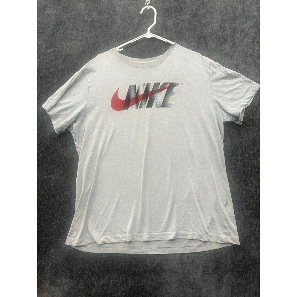 Nike Dri Fit Tee Shirt Mens XL White Graphic Print Swoosh Logo Outdoor Casual